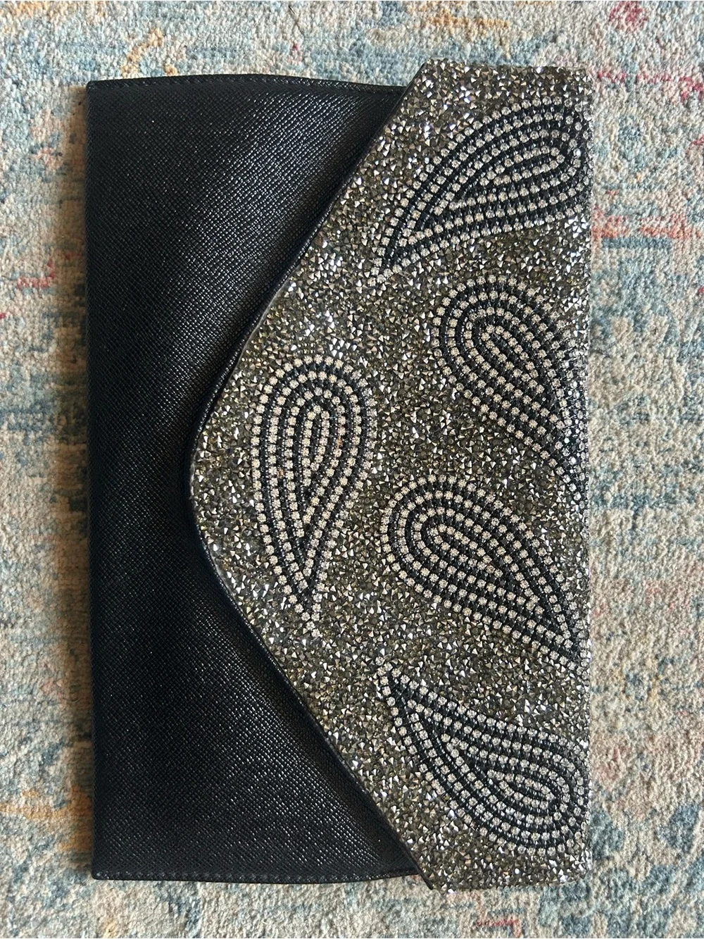 Natasha Couture Black Satin Wristlet with Metal Logo